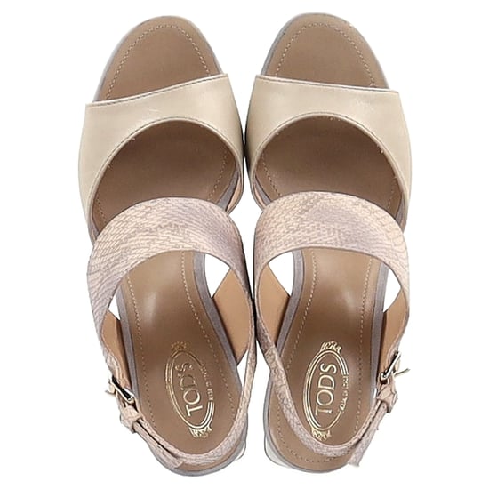 Tod's Sandalenhakken van Crèmekleurig Leer met Slangenhuidprint - Image 3
