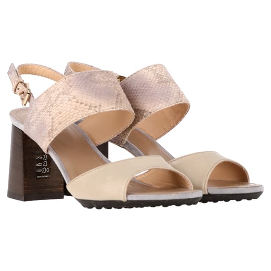 Tod's Sandalenhakken van Crèmekleurig Leer met Slangenhuidprint - Image 4