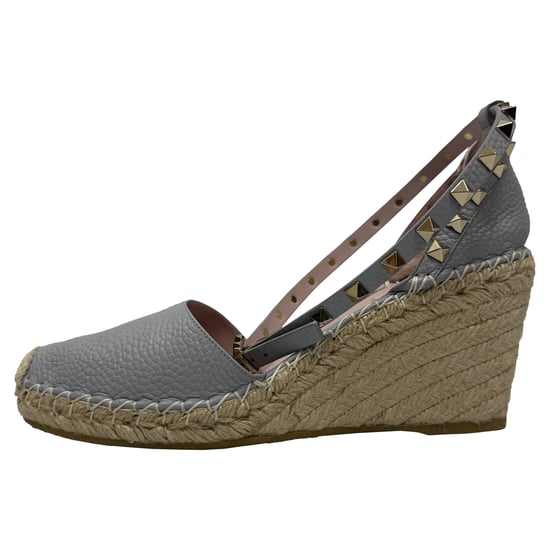 Valentino Rockstud Enkelsluiting Espadrille Wedge Pumps in Grijs Leer - Image 5