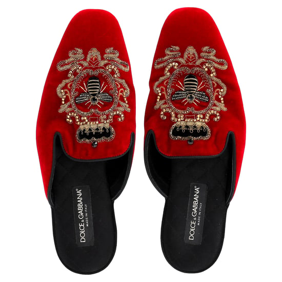 Dolce & Gabbana Embroidered Flat Mules in Red Velvet - Image 5
