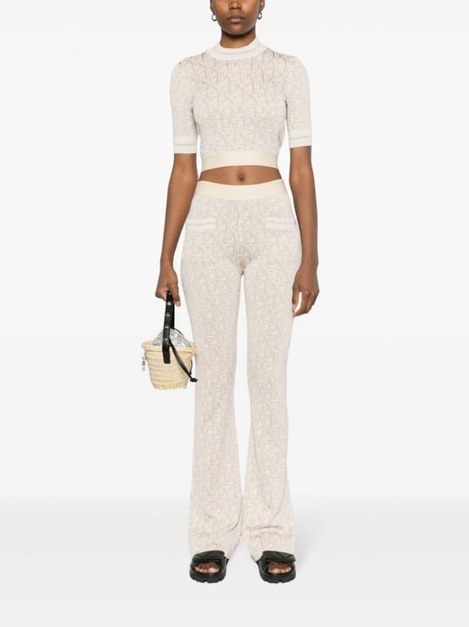 Palm Angels Monogram Jacquard Gebreide Broek Beige - Image 2