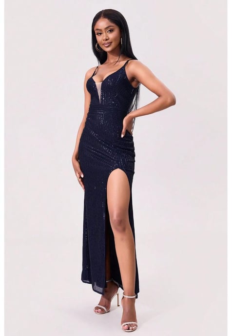 Maxi Cami Jurk Met Pailletten En Split Zonder Rug - Image 1