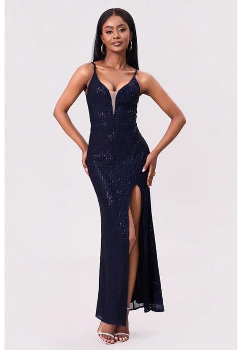 Maxi Cami Jurk Met Pailletten En Split Zonder Rug - Image 3
