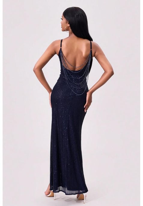 Maxi Cami Jurk Met Pailletten En Split Zonder Rug - Image 4