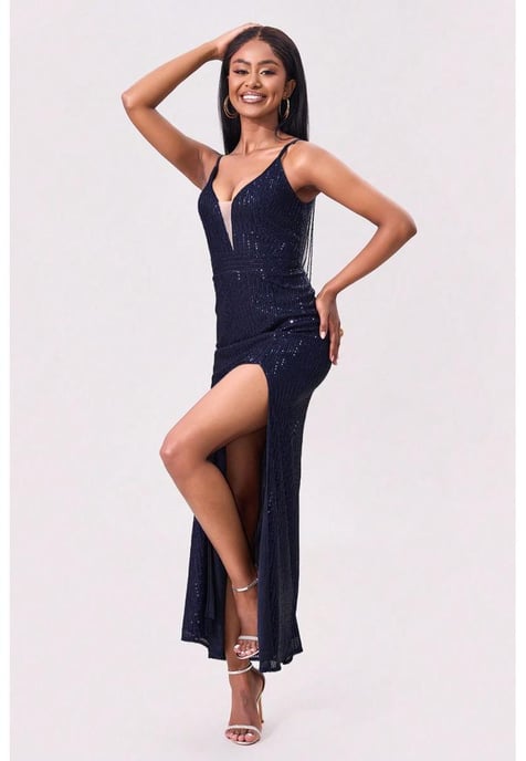 Maxi Cami Jurk Met Pailletten En Split Zonder Rug - Image 6