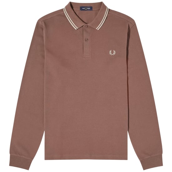 Fred Perry Maroon Long Sleeve Brick Brown Poloshirt - Image 1