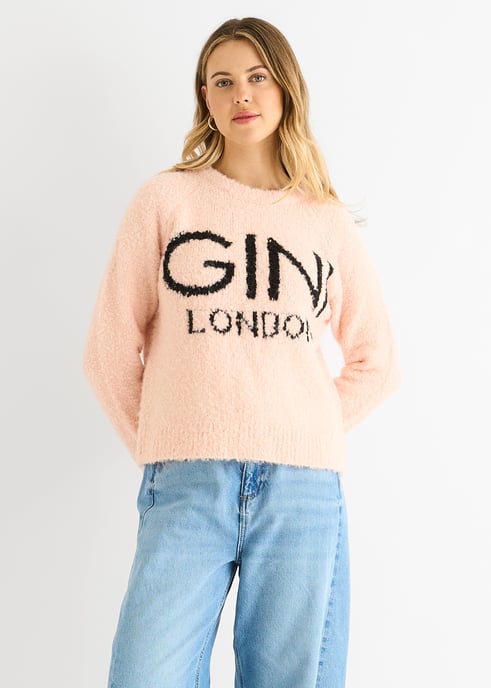 Roze Gini Logo Comfortabele gebreide Trui - Image 1