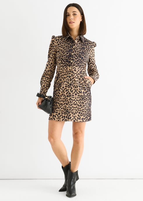 Bruine Dierenprint Militaire Mini-Jurk - Image 1