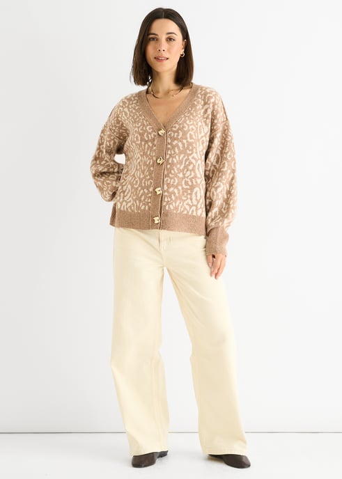 Kameel Dierenprint Wolmix Cardigan Look Trui - Image 1