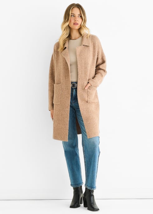 Bruine Wolmix Lange Rand-tot-Rand Cardigan - Image 1