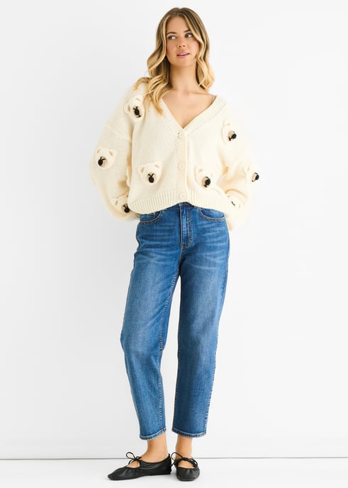 Crème 3D Contrast Teddy Haakcardigan - Image 1