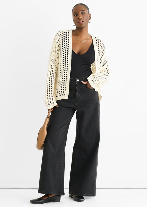 Crème Open Gebreide Rand-tot-Rand Cardigan - Image 1