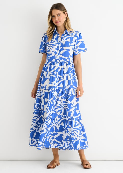 Blauwe oversized maxi-jurk met Azteekse print - Image 1