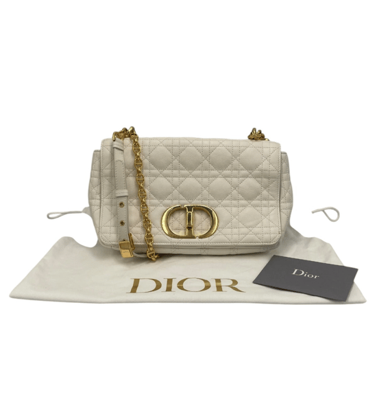 Dior Caro Medium White Cannage Leather Gold - Image 1
