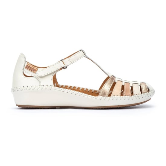 Pikolinos Dames Bruine Crème Leren Gevoerde Sleehak Sandalen - P-Vallarta - Image 1