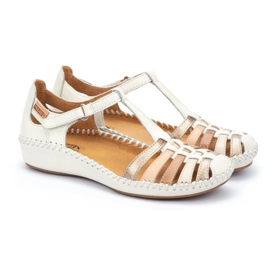 Pikolinos Dames Bruine Crème Leren Gevoerde Sleehak Sandalen - P-Vallarta - Image 3