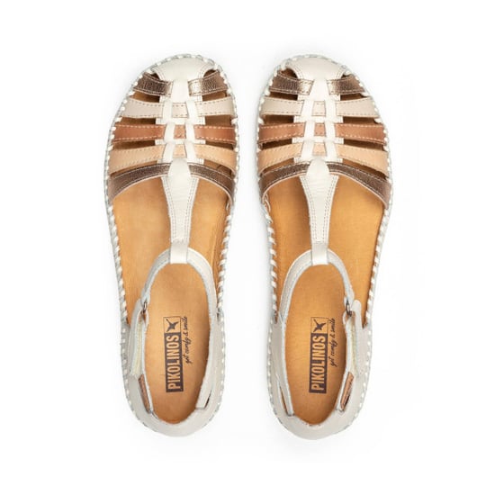 Pikolinos Dames Bruine Crème Leren Gevoerde Sleehak Sandalen - P-Vallarta - Image 4