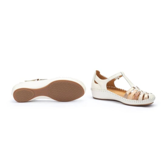Pikolinos Dames Bruine Crème Leren Gevoerde Sleehak Sandalen - P-Vallarta - Image 6