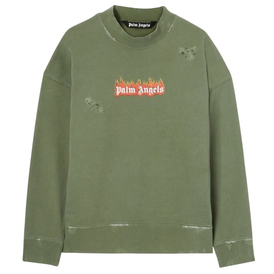 Palm Angels Burning Logo Crewneck Militair - Image 1