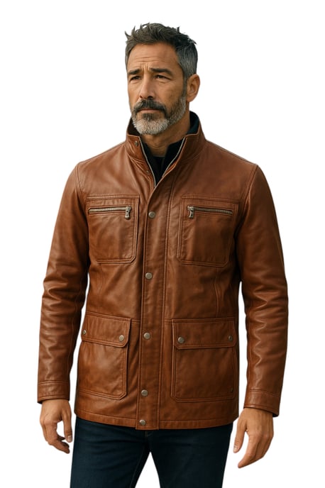 Heren bruin leren militair jack - Moura - Image 1