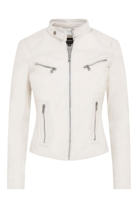 Dames wit casual slim-fit leren bikerjack - Tulsa - Image 1
