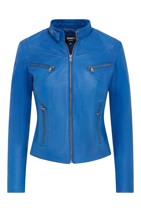 Dames blauw slim-fit leren bikerjack - Maldon - Image 1