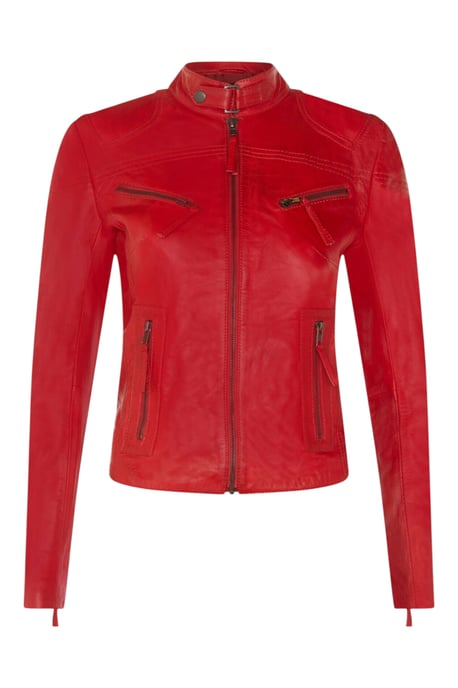 Dames rode slim-fit leren bikerjack - Maldon - Image 1