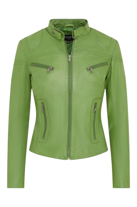 Dames Groen Slim-Fit Leren Bikerjack - Maldon - Image 1