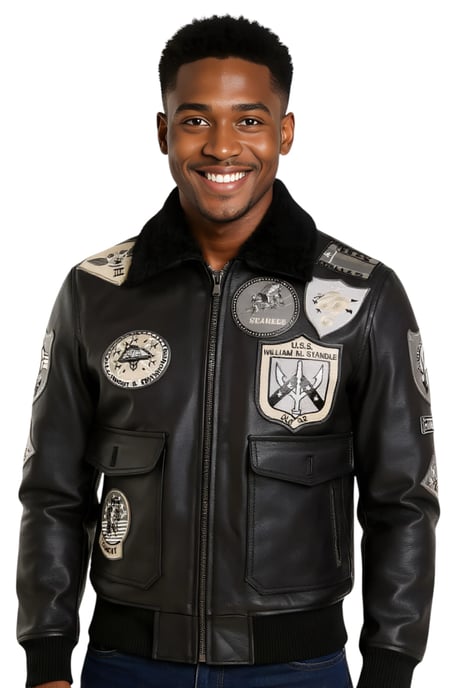 Heren True Black Top Gun A2 leren bomberjack - Perth - Image 1
