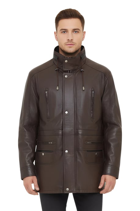 Heren bruine zachte Italiaanse leren parka jas-Gatton - Image 1