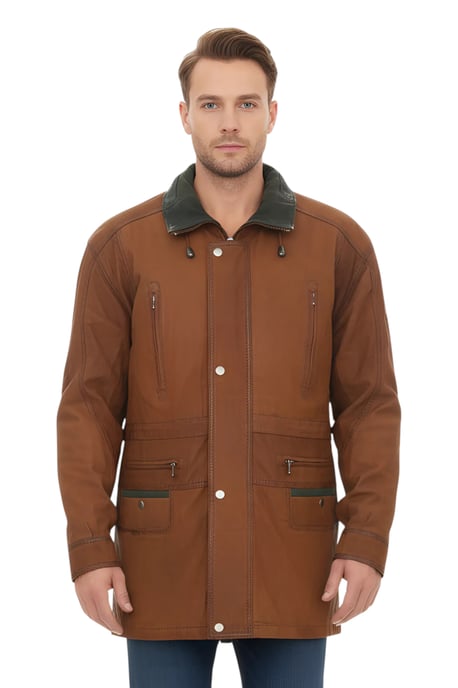 Heren bruine nubuck leren parka jas - Gatton - Image 1