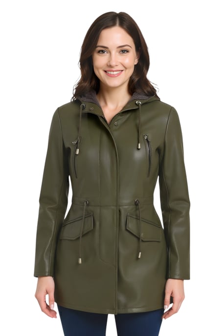 Groene leren parka met capuchon voor dames - Boekarest - Image 1