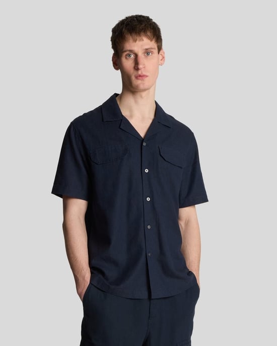 Lyle & Scott Linnenmix Revere Shirt - Nachtblauw - Image 1