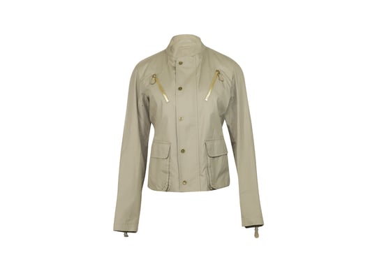 Bottega Veneta Mandarin Kraag Jas in Beige Katoen - Image 1