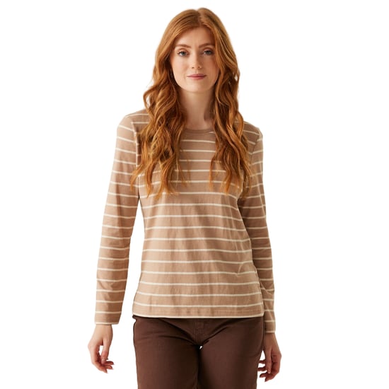 Regatta Dames/Dames Federica II Stripe T-shirt met lange mouwen (Warm Taupe/Licht Vanille) - Image 3