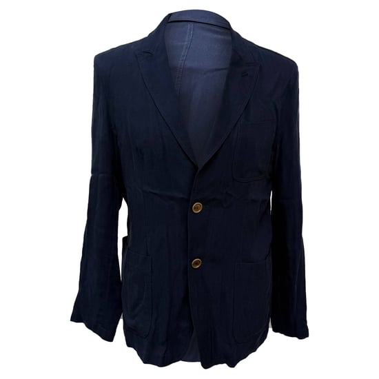 Giorgio Armani Enkelknoop Blazer met Zakken in Donkerblauwe Katoen - Image 1