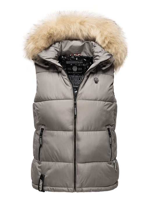 Marikoo dames gewatteerd vest – Eisflöckchen met capuchon & imitatiebontkraag - Image 1