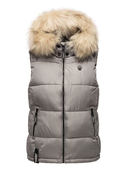 Marikoo dames gewatteerd vest – Eisflöckchen met capuchon & imitatiebontkraag - Image 2