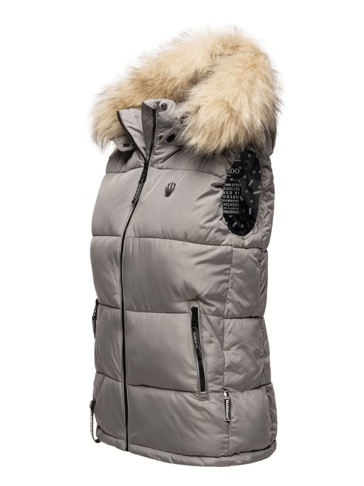 Marikoo dames gewatteerd vest – Eisflöckchen met capuchon & imitatiebontkraag - Image 3