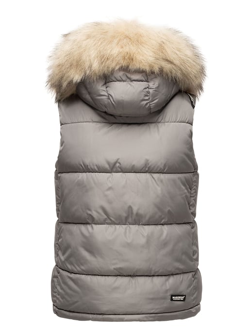 Marikoo dames gewatteerd vest – Eisflöckchen met capuchon & imitatiebontkraag - Image 4