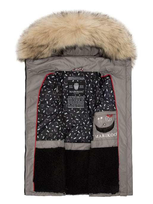 Marikoo dames gewatteerd vest – Eisflöckchen met capuchon & imitatiebontkraag - Image 5