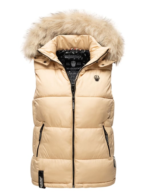 Marikoo dames gewatteerd vest – Eisflöckchen met capuchon & imitatiebontkraag - Image 1