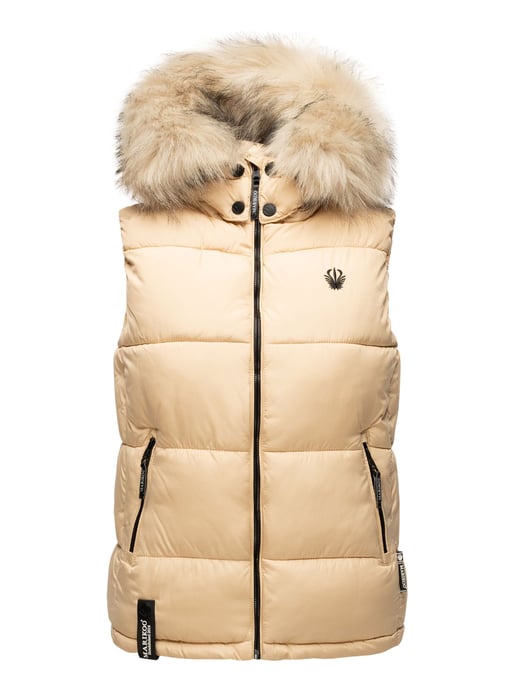 Marikoo dames gewatteerd vest – Eisflöckchen met capuchon & imitatiebontkraag - Image 2