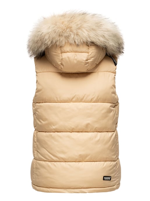 Marikoo dames gewatteerd vest – Eisflöckchen met capuchon & imitatiebontkraag - Image 4