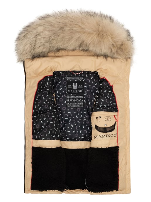 Marikoo dames gewatteerd vest – Eisflöckchen met capuchon & imitatiebontkraag - Image 5