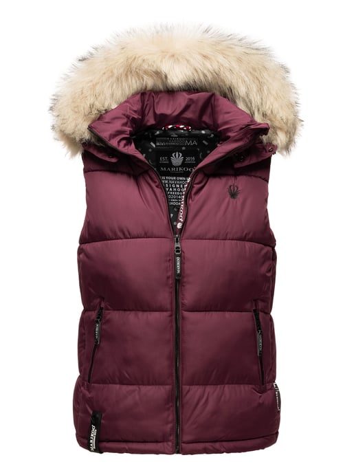 Marikoo dames gewatteerd vest – Eisflöckchen met capuchon & imitatiebontkraag - Image 1