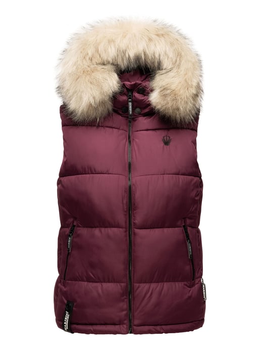 Marikoo dames gewatteerd vest – Eisflöckchen met capuchon & imitatiebontkraag - Image 2