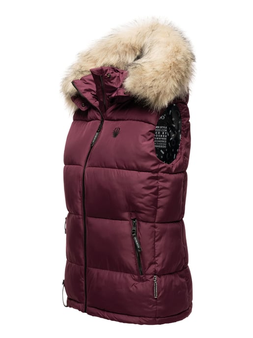 Marikoo dames gewatteerd vest – Eisflöckchen met capuchon & imitatiebontkraag - Image 3