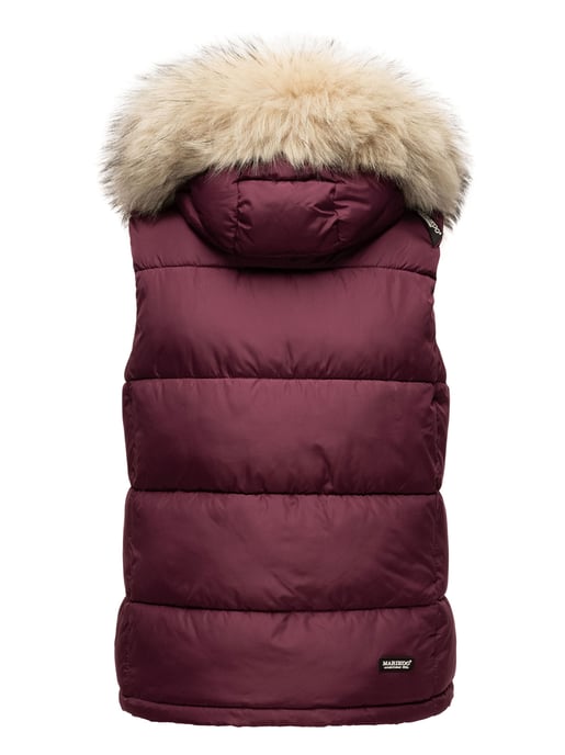 Marikoo dames gewatteerd vest – Eisflöckchen met capuchon & imitatiebontkraag - Image 4