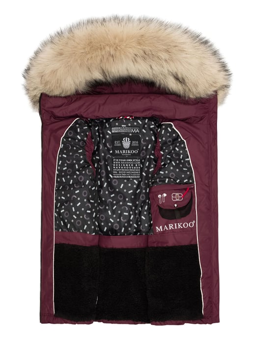 Marikoo dames gewatteerd vest – Eisflöckchen met capuchon & imitatiebontkraag - Image 5